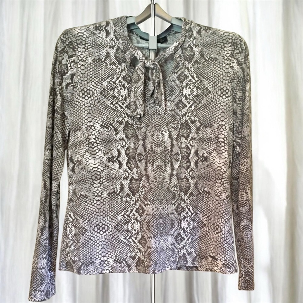 Tahari Snake Skin Animal Print Long Sleeve Blouse Size Medium